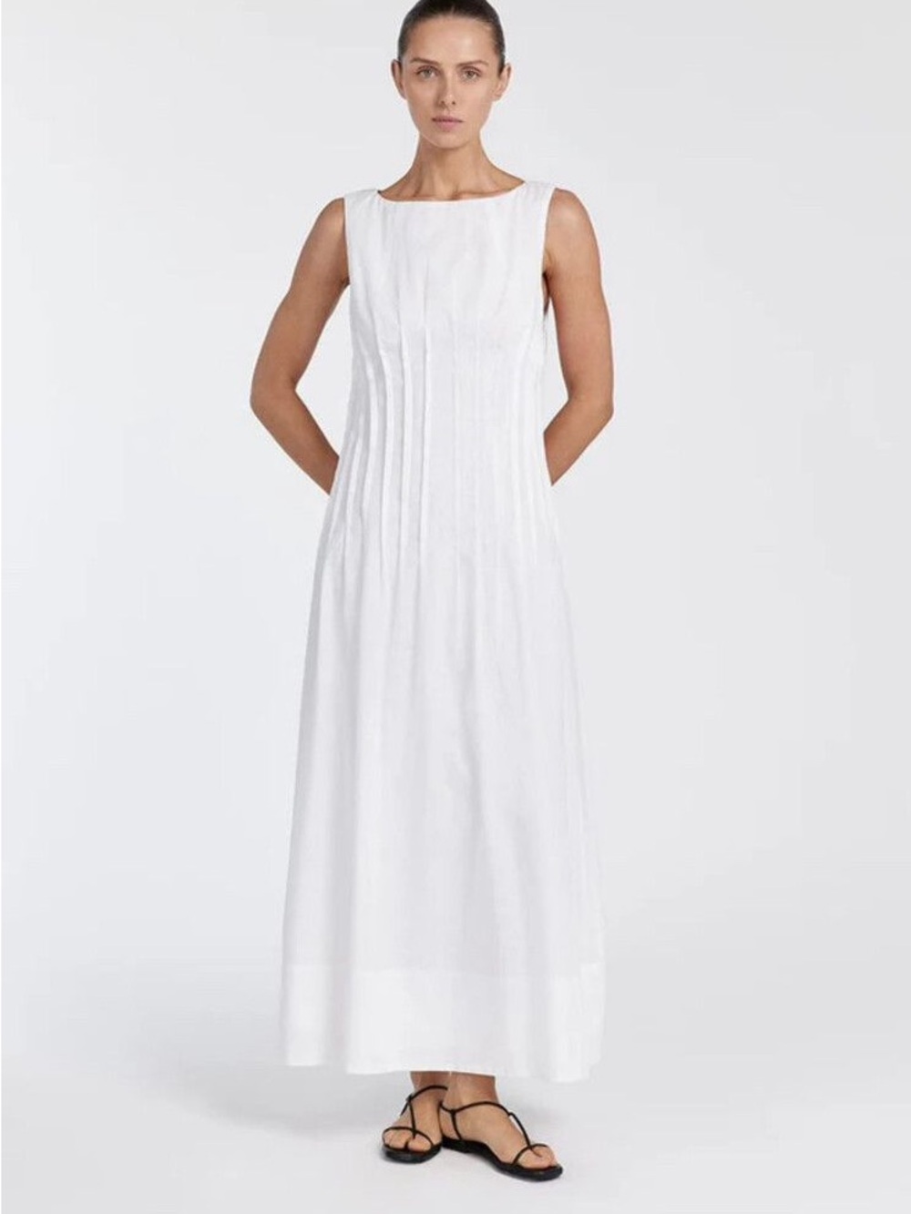 DISSH White Sleeveless Maxi Dress with Vertical Pintucks - Picture 1 of 3